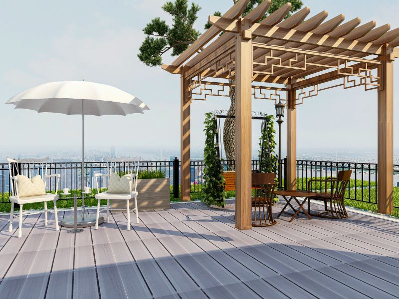 Outdoor deck with pergola